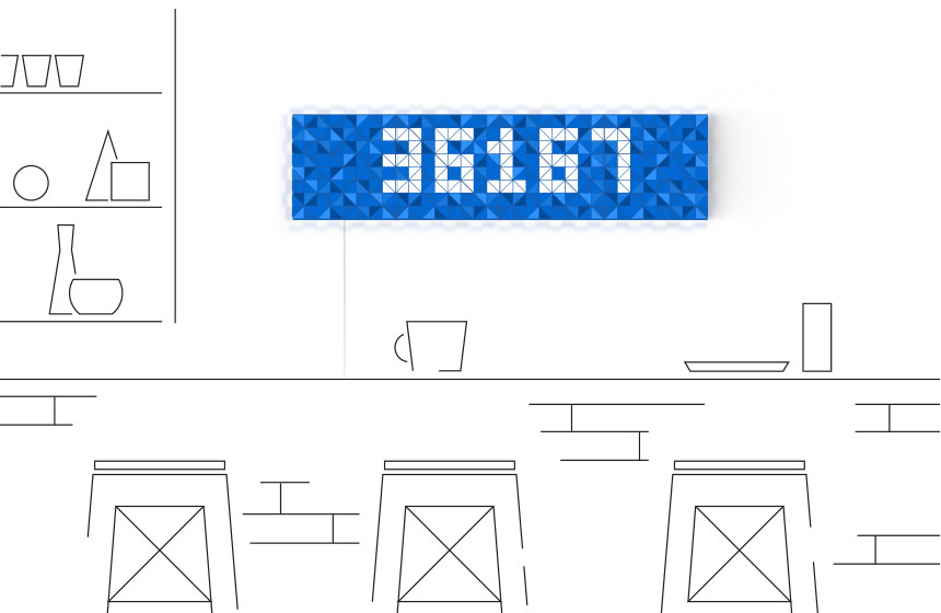 Infoscreen, assembled from 16 LaMetric SKY smart light surfaces, placed in the cafe, displays Facebook like counter