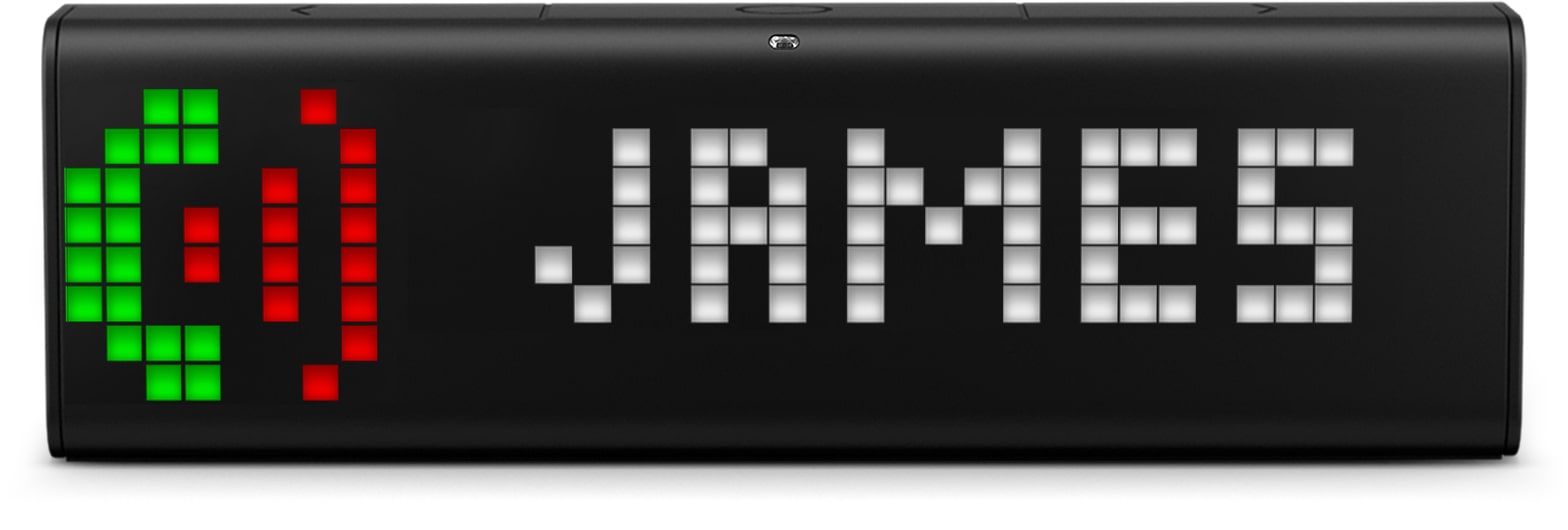 LaMetric Time smart clock displays the incoming phone call from James