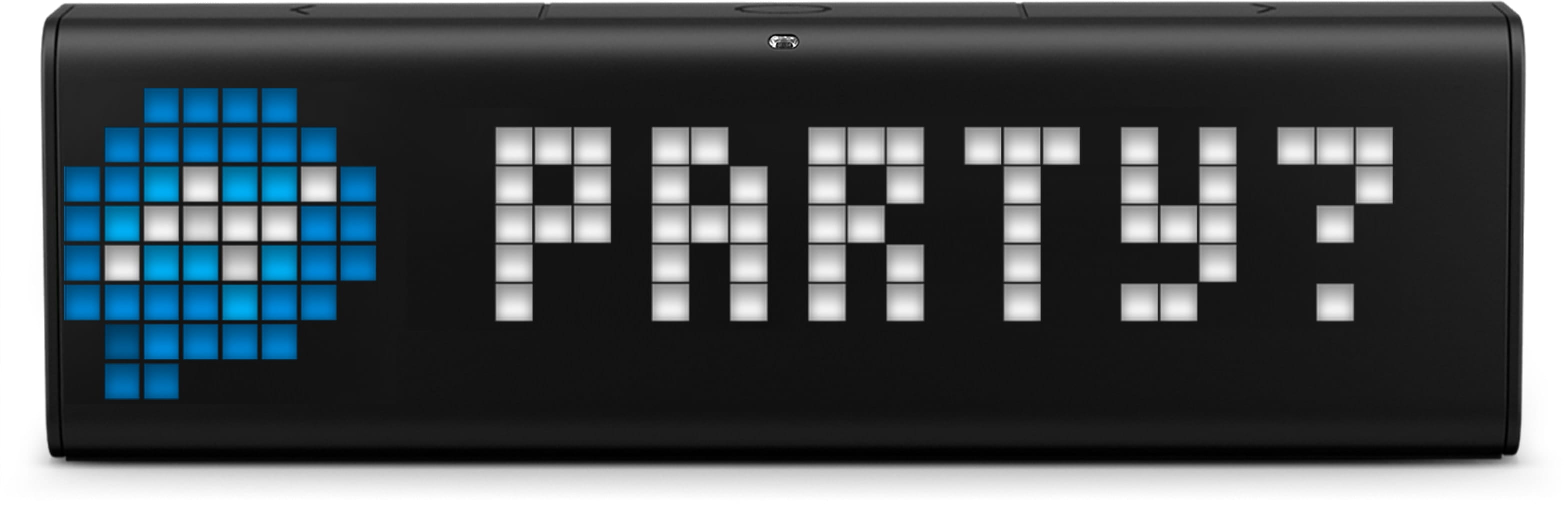 LaMetric Time smart clock displays the incoming Facebook message "party?"