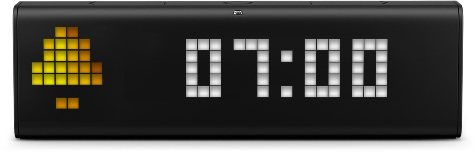 LaMetric Time digital clock has set the alarm for 7 AM by voice via Google Assistant