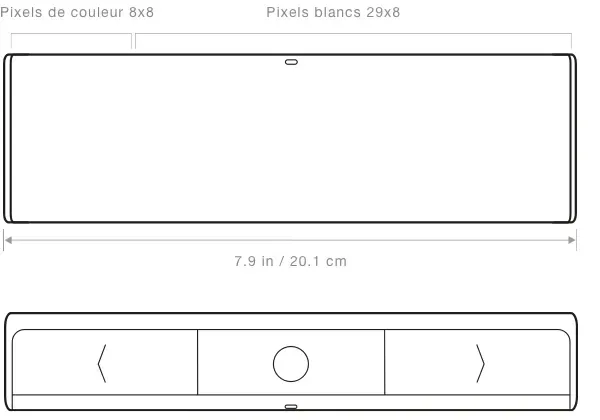 LaMetric Time tech specs, which shows its' length and separation for colorful and white pixels